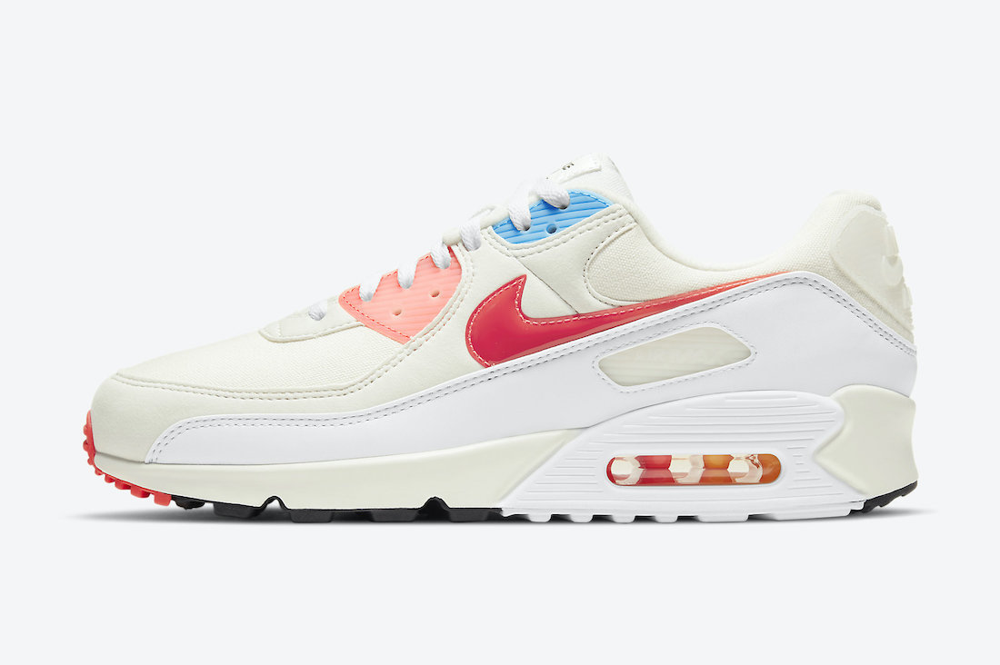 2021 Nike Air Max 90 White Red Blue Shoes - Click Image to Close